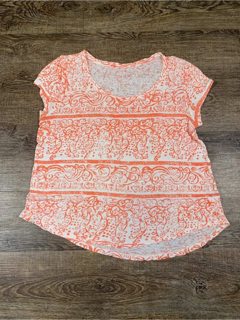 Lucky Brand T-Shirt Printed Boho Short-Sleeve Linen Blend Sz M